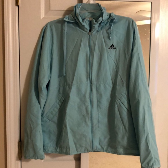 adidas Tops - Adidas sky blue lightweight hooded windbreaker
